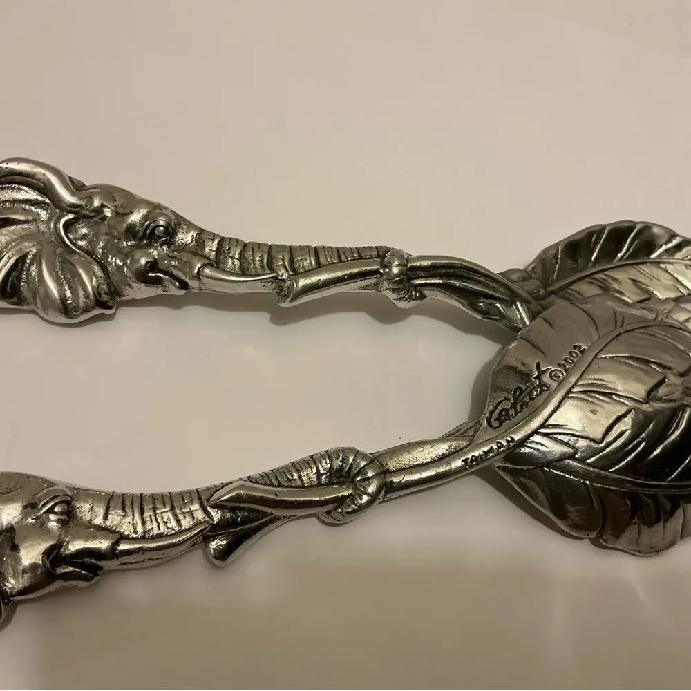 Arthur Court 2002 Aluminum Elephant Head & Palm Leaf Salad Serving Set